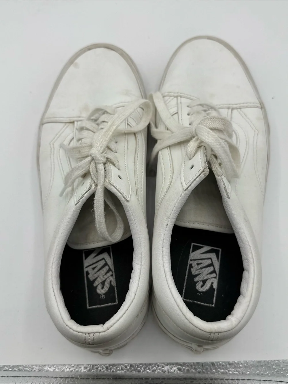 Vans Old Skool sneakers monochromatic white leather mens size 9 women’s 10.5